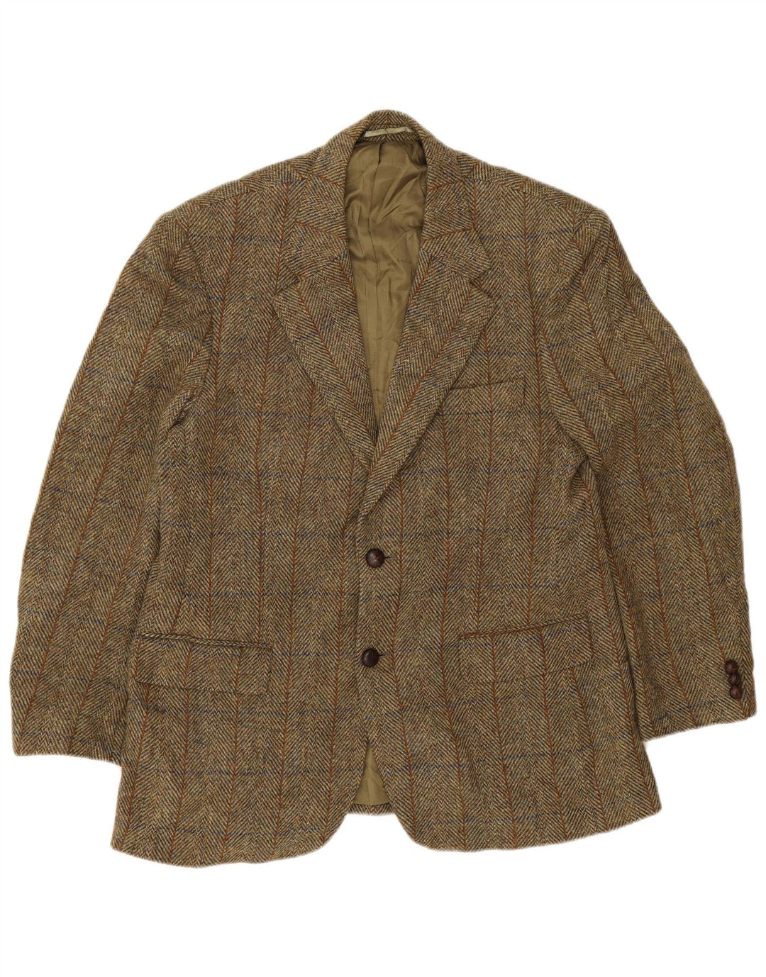 Jaqueta blazer masculina de 2 botões Harris Tweed UK 40 espinha de peixe verde grande