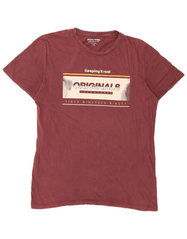 Camiseta gráfica masculina Jack & Jones grande algodão Borgonha