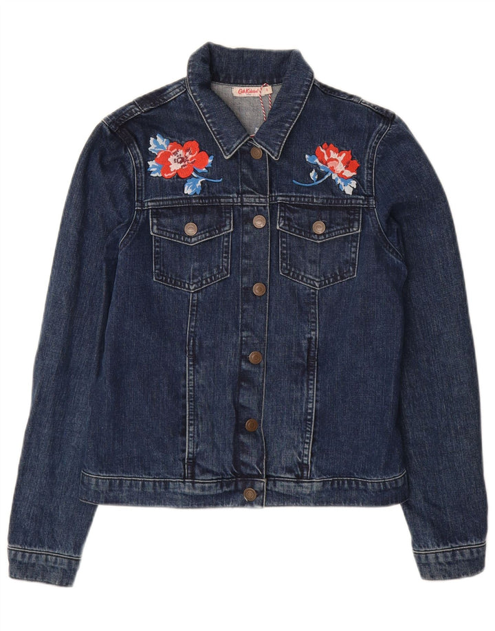 Jaqueta jeans feminina Cath Kidston Reino Unido 8 pequena algodão floral azul marinho