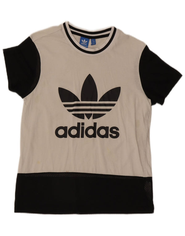 Camiseta feminina gráfica Adidas UK 8 pequena branca colorblock algodão