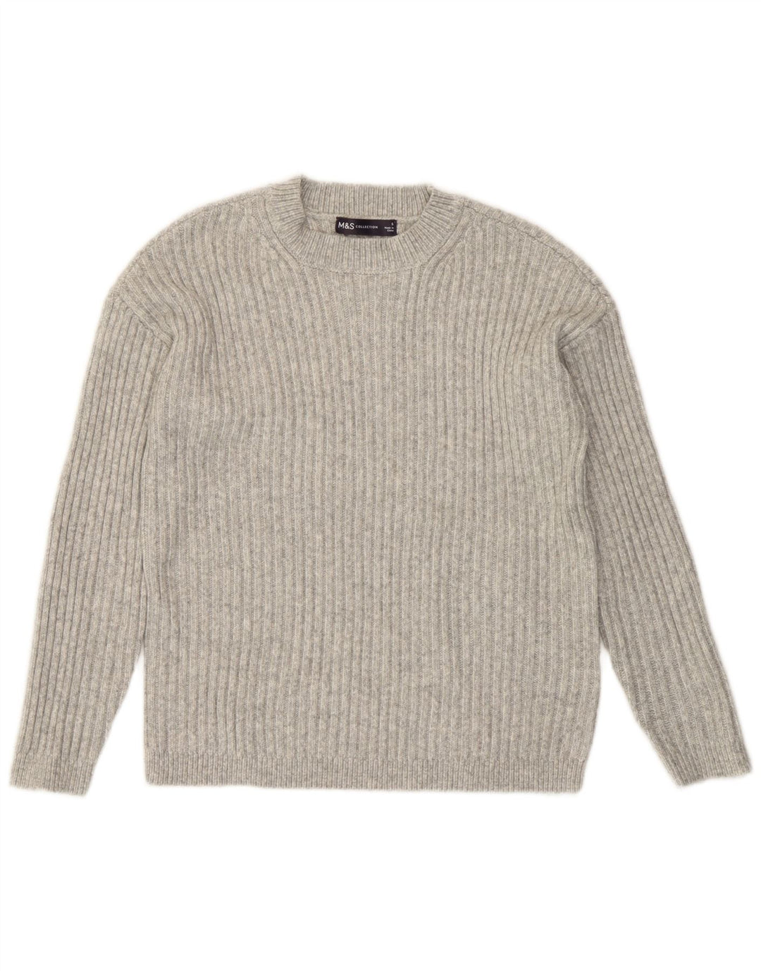 Suéter feminino Marks & Spencer com gola redonda e gola redonda Reino Unido 10 pequeno cinza