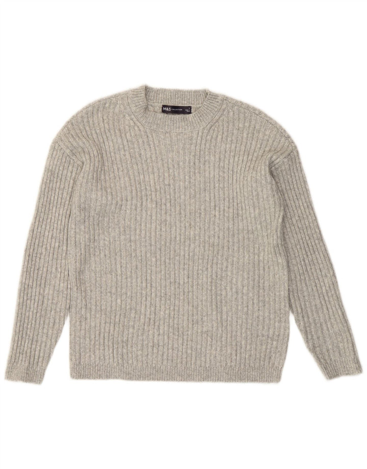 Suéter feminino Marks & Spencer com gola redonda e gola redonda Reino Unido 10 pequeno cinza