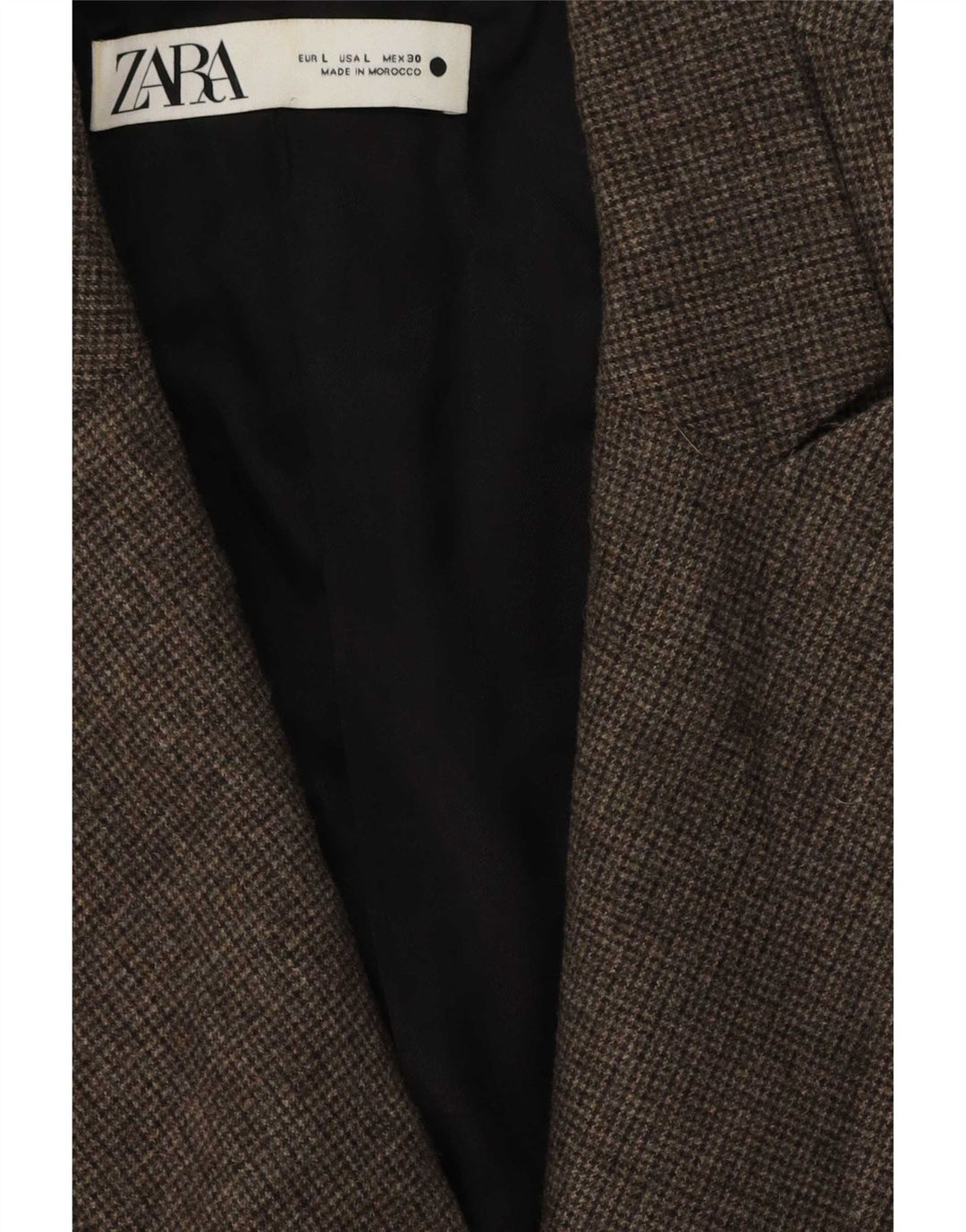 Jaqueta blazer feminina Zara com peito duplo Reino Unido 16 grande marrom houndstooth