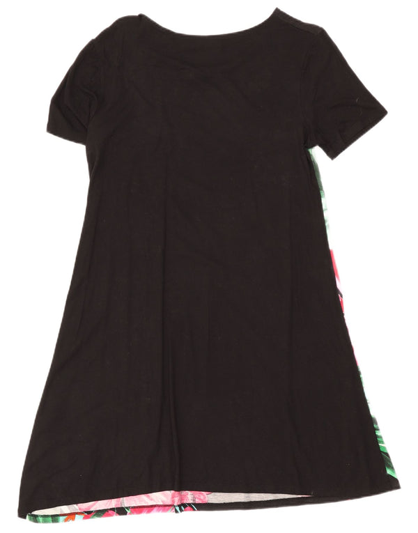 Vestido feminino Desigual A-Line UK 14 grande preto floral