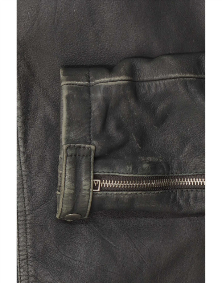 Jaqueta feminina de couro para motociclista All Saints UK 12 cinza médio