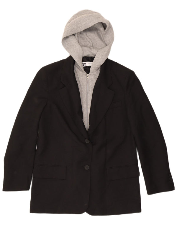 Jaqueta blazer feminina com capuz grande Zara Reino Unido 6 XS preto colorblock