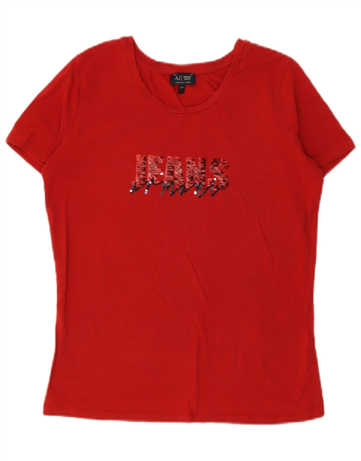 Armani Jeans camiseta feminina gráfica Top IT 44 algodão vermelho médio
