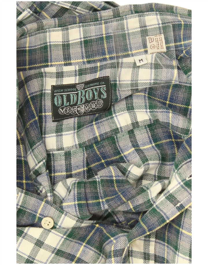 Camisa masculina vintage de flanela de algodão xadrez verde médio