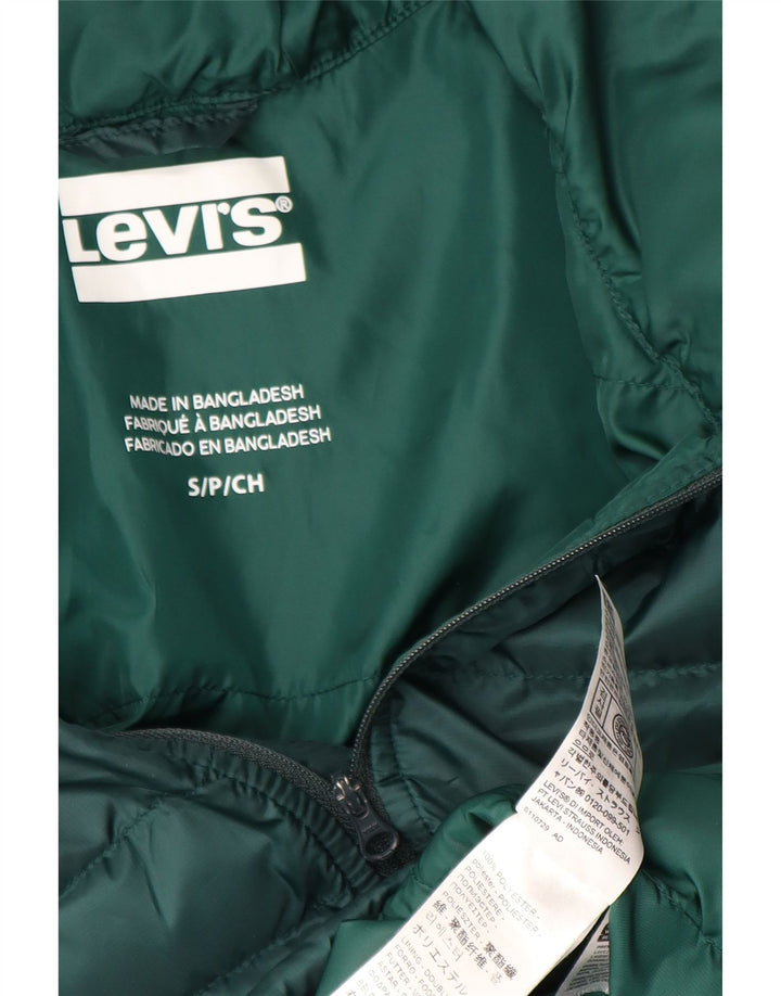 Jaqueta masculina acolchoada com capuz Levi's UK 36 poliéster verde pequeno