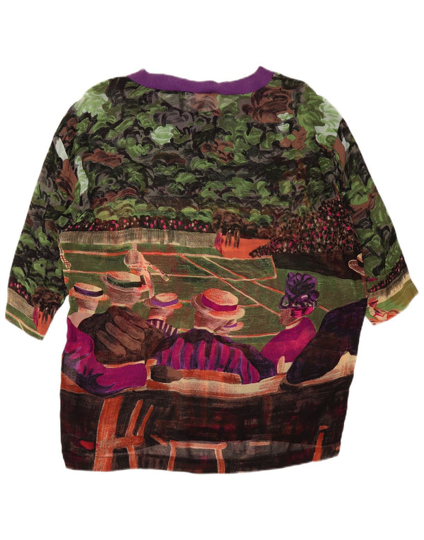 Blusa feminina VINTAGE com padrão abstrato UK 14 grande multicolorida