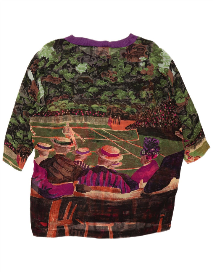 Blusa feminina VINTAGE com padrão abstrato UK 14 grande multicolorida