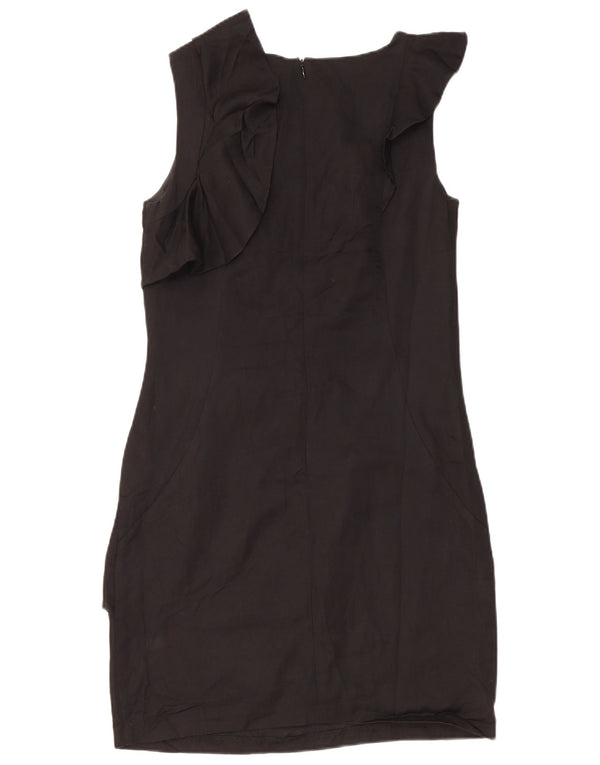 Vestido feminino Oasis sem mangas com bainha UK 10 pequeno preto viscose