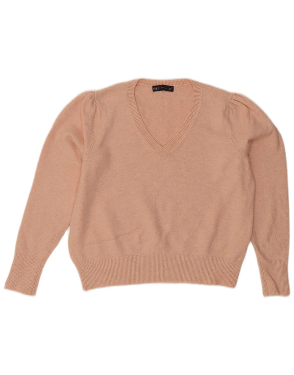 Suéter feminino Marks & Spencer com decote em V, Reino Unido, 12 algodão rosa médio