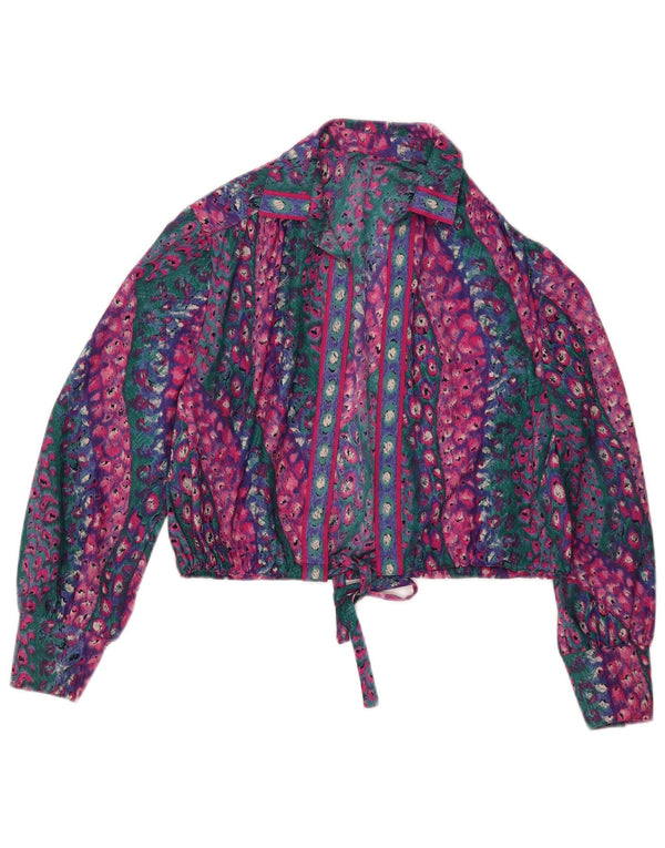 Blusa feminina vintage cropped UK 14 média estampa animal multicolorida