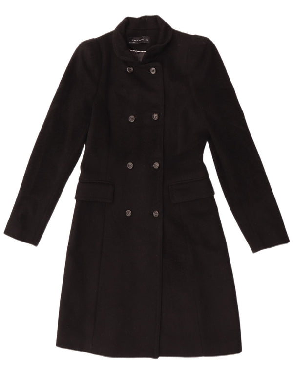 Zara Casaco feminino duplo breasted UK 10 pequeno lã preta