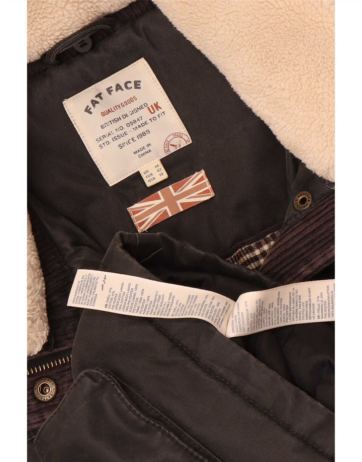 Jaqueta Parka feminina com capuz Fat Face UK 12 algodão preto médio