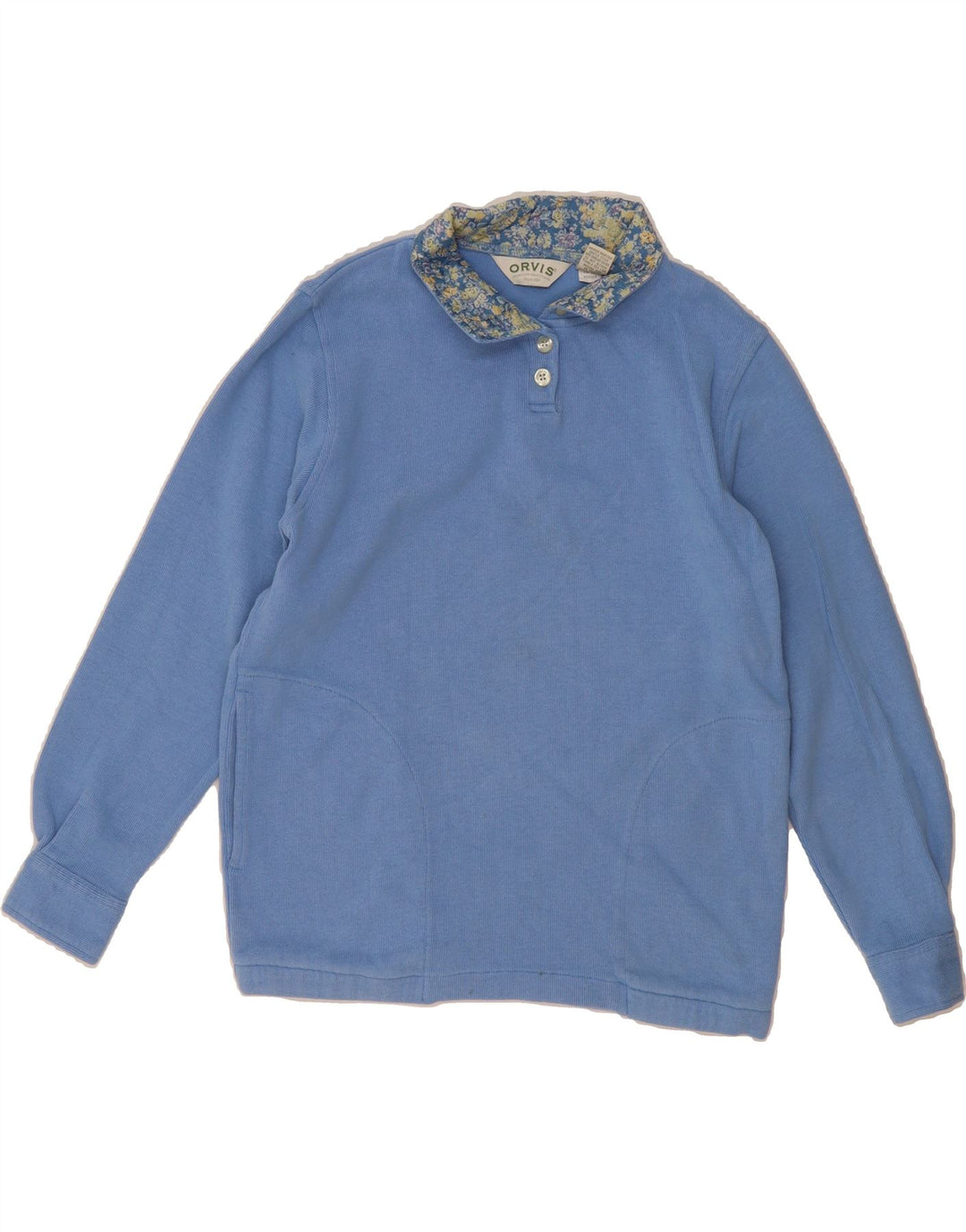 ORVIS Womens Oversized Polo Neck Sweatshirt Jumper UK 6 XS Blue Cotton Vintage Orvis and Second-Hand Orvis from Messina Hembry 