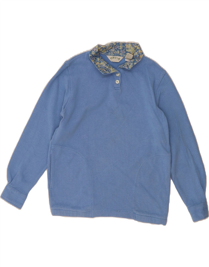 ORVIS Womens Oversized Polo Neck Sweatshirt Jumper UK 6 XS Blue Cotton Vintage Orvis and Second-Hand Orvis from Messina Hembry 