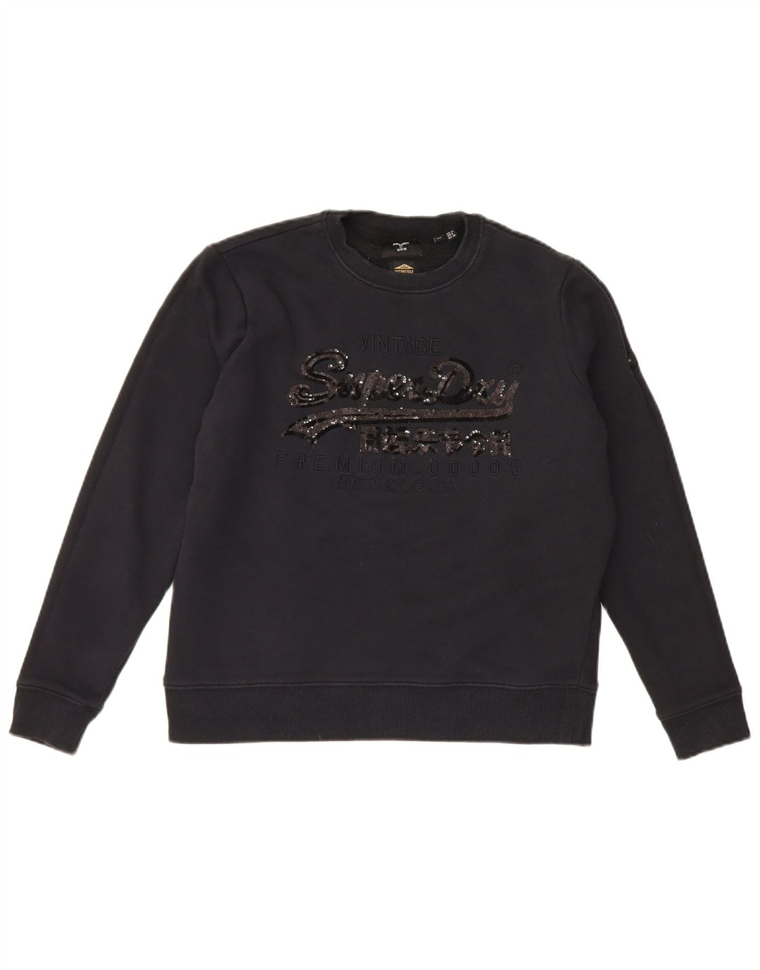 Superdry feminino gráfico oversized moletom jumper UK 10 pequeno preto