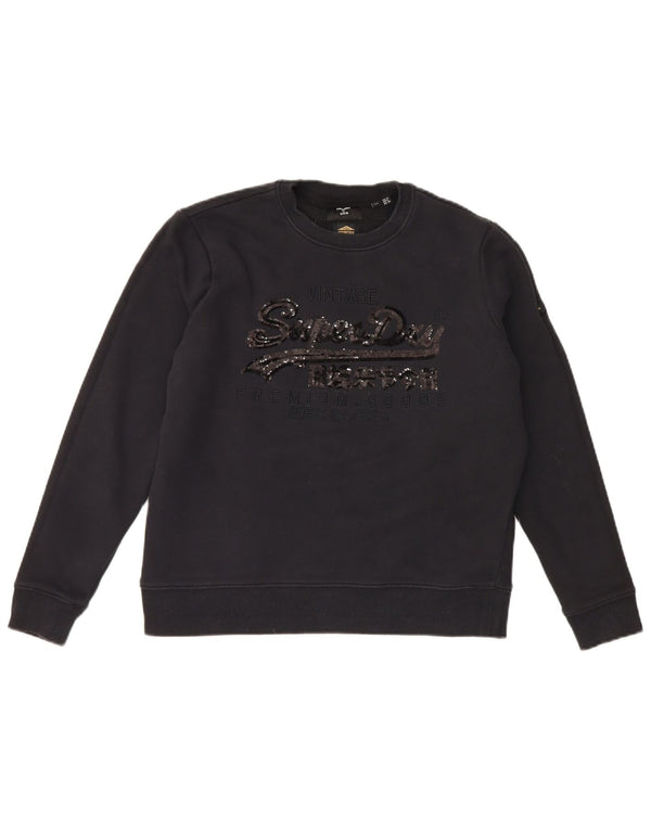 Superdry feminino gráfico oversized moletom jumper UK 10 pequeno preto