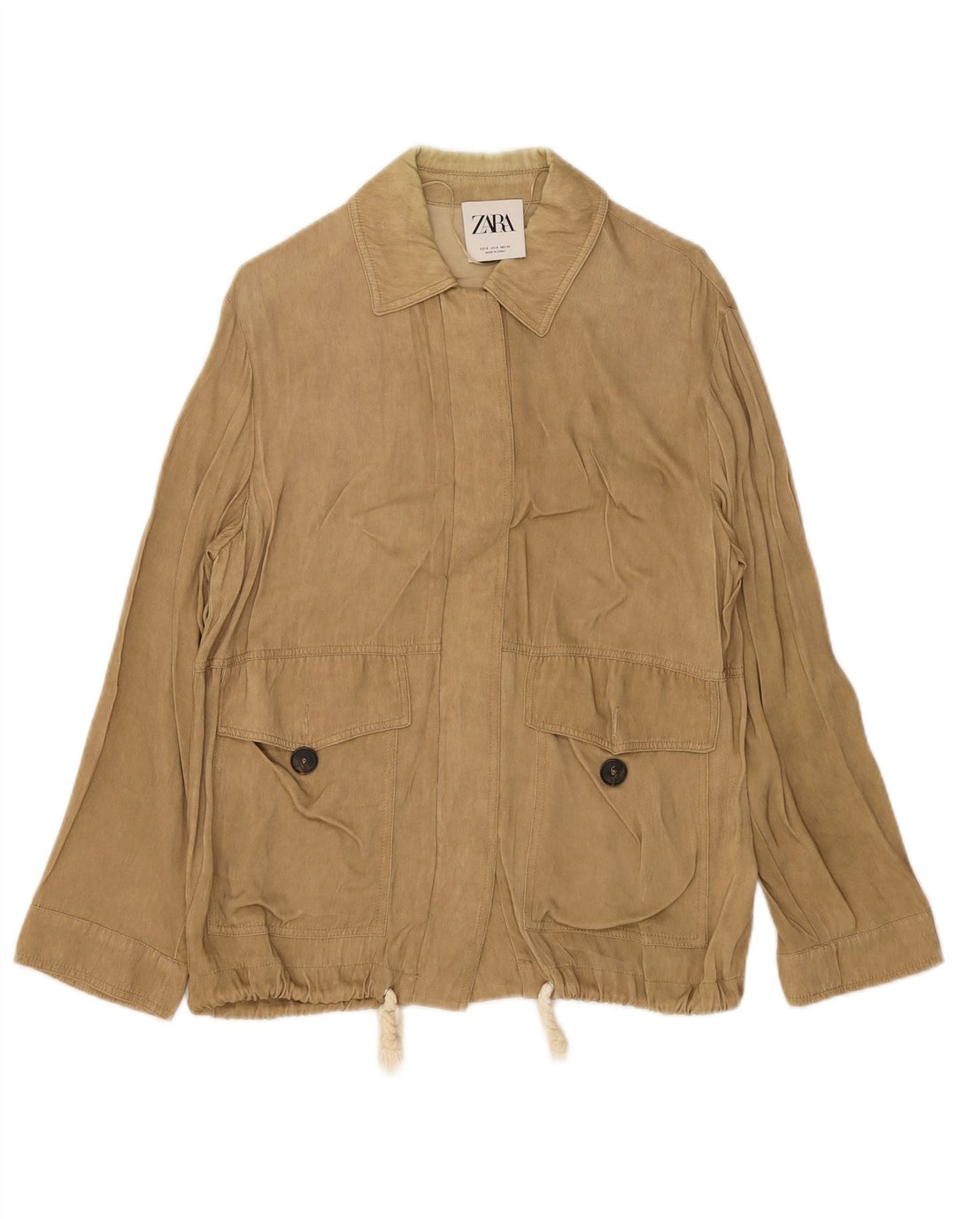 Jaqueta utilitária feminina Zara UK 10 pequena viscose bege