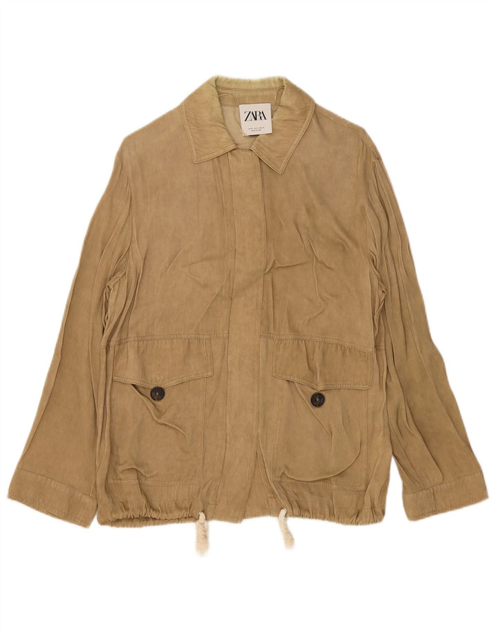 Jaqueta utilitária feminina Zara UK 10 pequena viscose bege