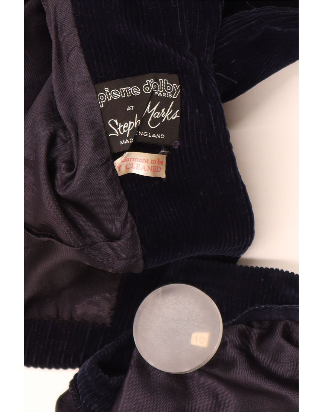 Conjunto de saia feminina de veludo cotelê PIERRE D'ALBY de 2 peças Reino Unido 10 pequeno W24 azul marinho