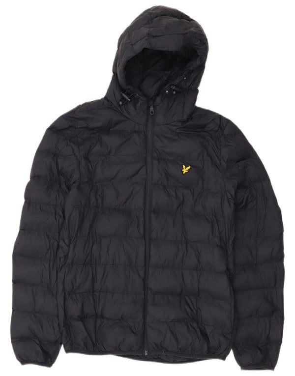Lyle & Scott Mens Hooded Padded Jacket UK 40 Large Navy Blue Nylon