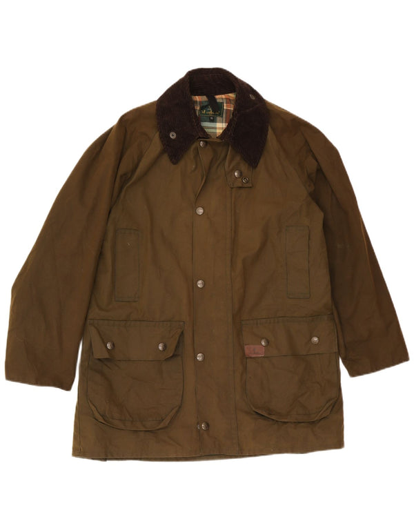 Jaqueta masculina vintage de algodão encerado Reino Unido 34 XS algodão cáqui