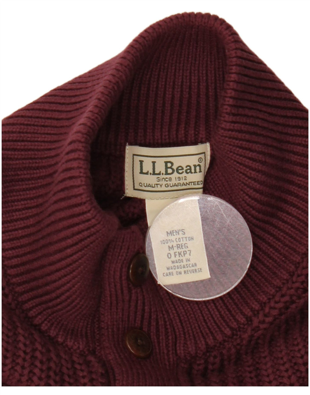 L.L.Bean Suéter masculino com gola e botão, algodão médio Borgonha