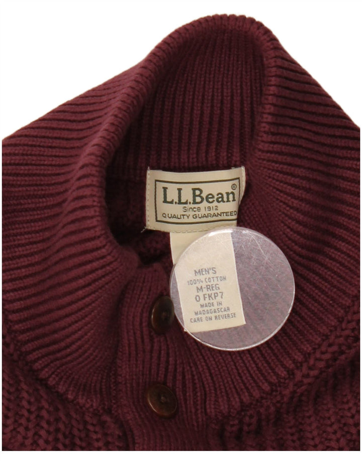 L.L.Bean Suéter masculino com gola e botão, algodão médio Borgonha