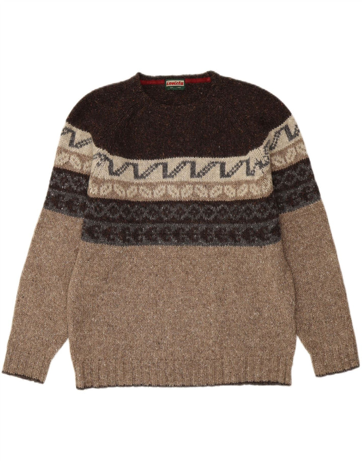 Suéter masculino Invicta com gola redonda, marrom médio, lã Fair Isle