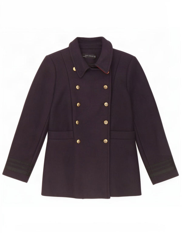 Zara Womens Pea Coat UK 14 Large Navy Blue Polyester
