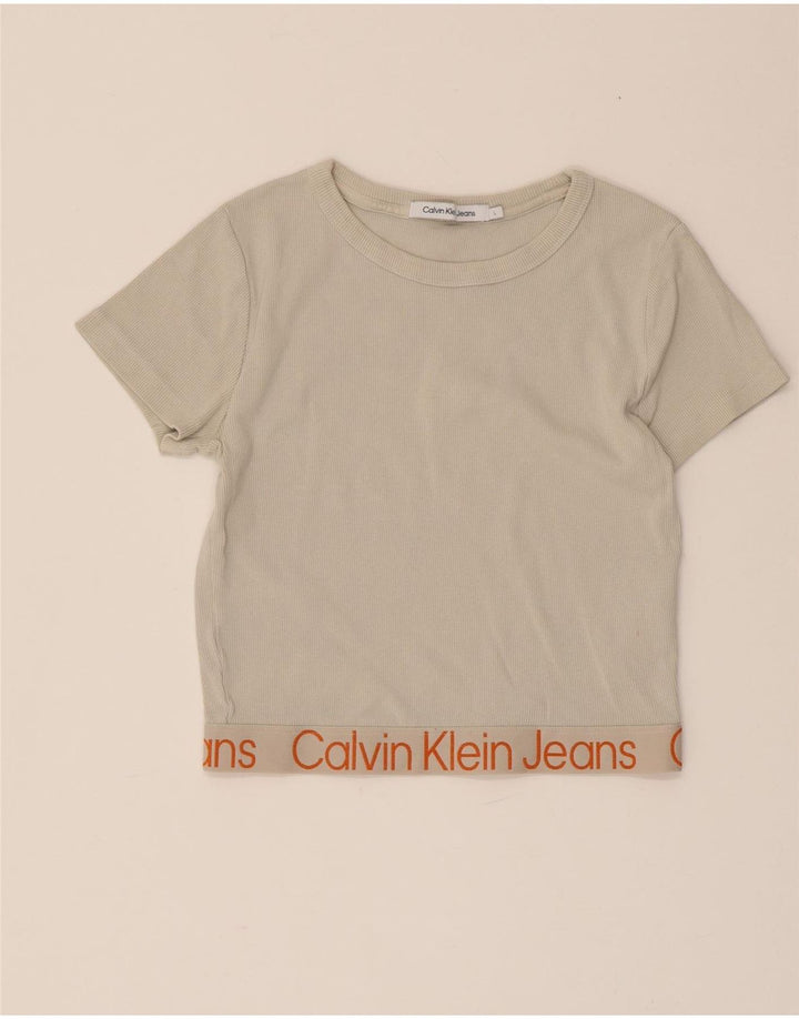 Camiseta feminina estampada CALVIN KLEIN UK 16 grande algodão cinza