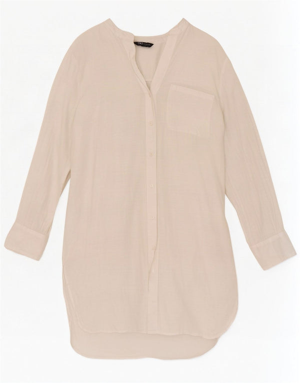 Marks & Spencer Womens Long Sleeve Shirt Dress UK 14 Medium White Cotton