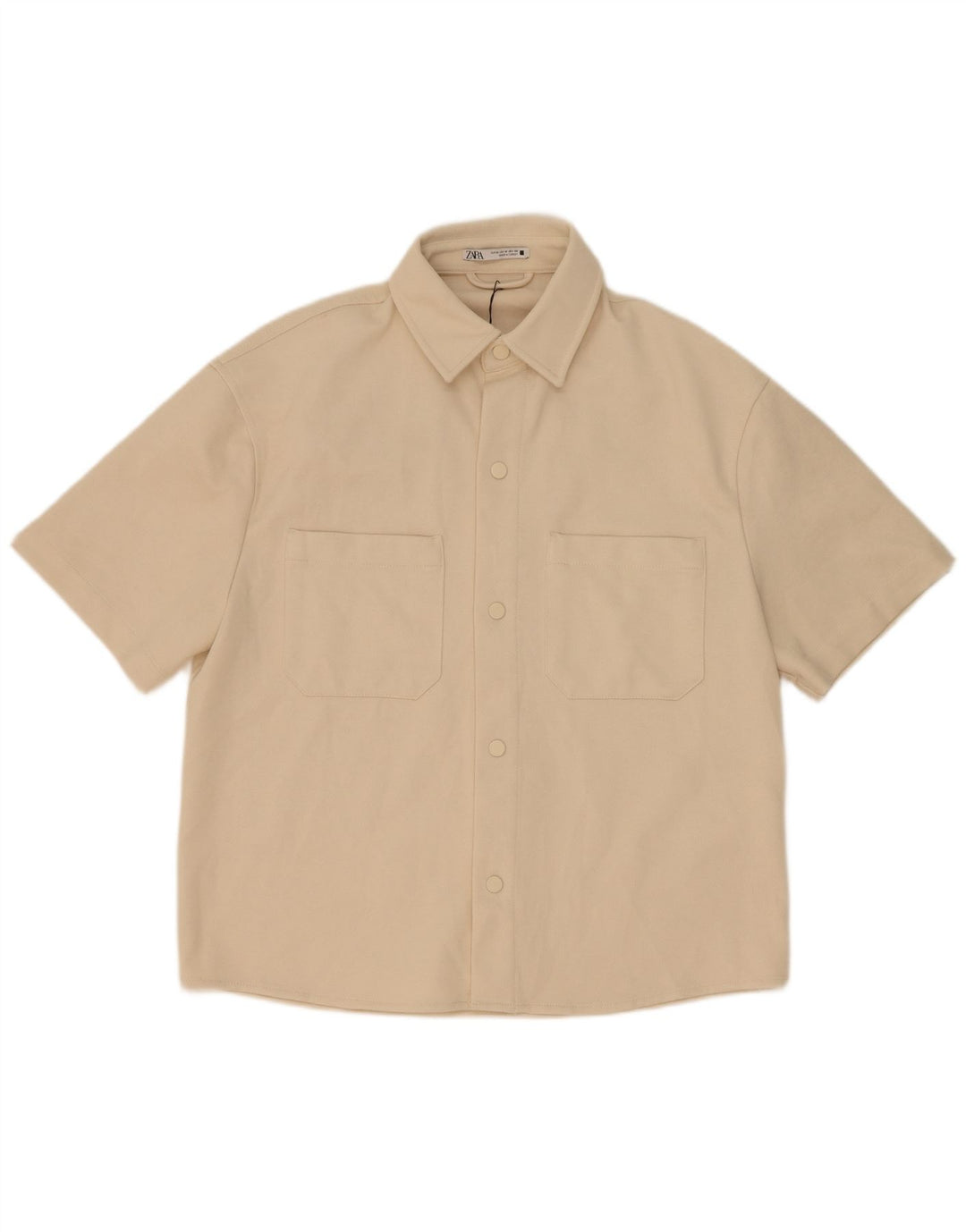 Zara Camisa masculina de manga curta poliéster bege médio