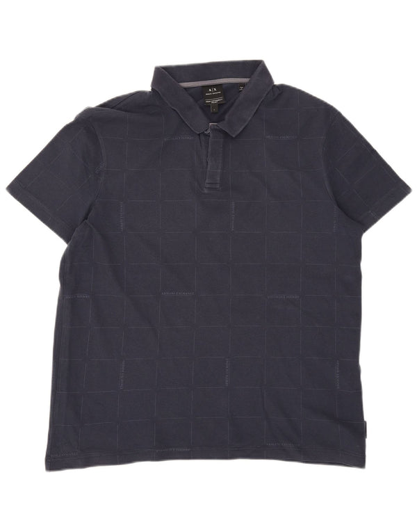 Camisa polo masculina Armani Exchange grande algodão xadrez azul marinho