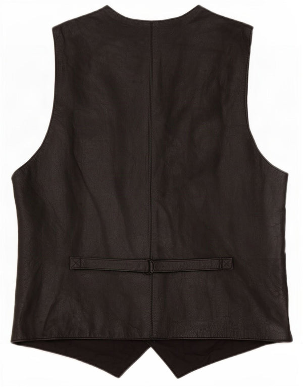Colete de couro masculino vintage grande preto