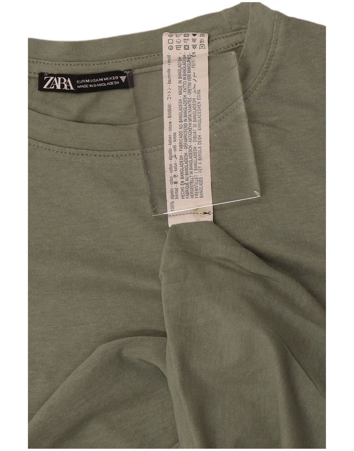 Camiseta feminina ZARA UK 14 algodão verde médio