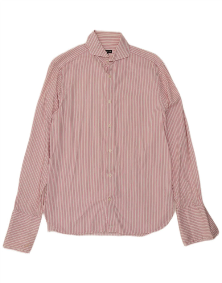 Camisa formal masculina JAEGER tamanho 15 1/2 algodão listrado rosa médio