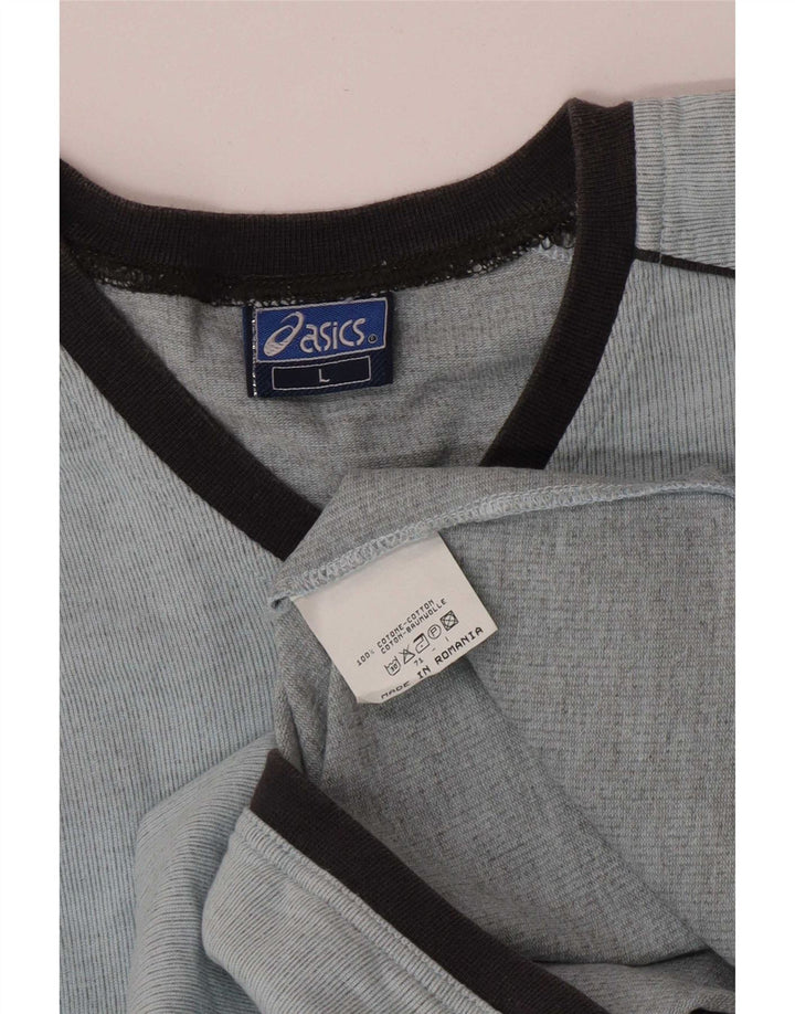 Top feminino Asics manga comprida UK 16 grande algodão azul