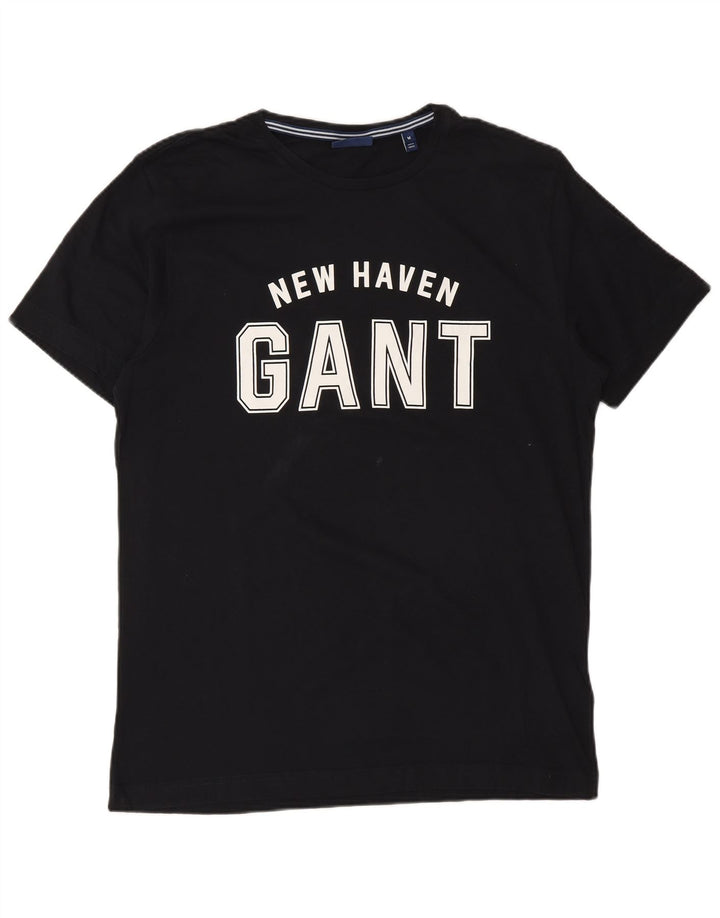 Camiseta masculina Gant New Haven com estampa gráfica de algodão preto médio