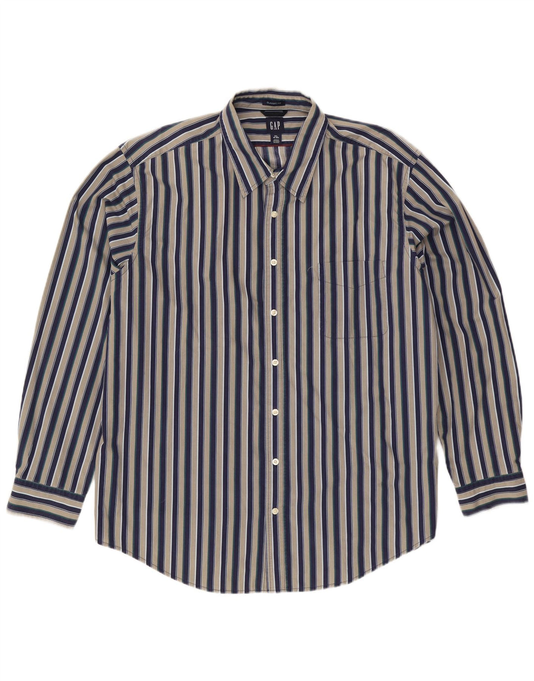 Camisa masculina Gap Classic Fit tamanho 18 1/2 2XL algodão listrado multicolorido