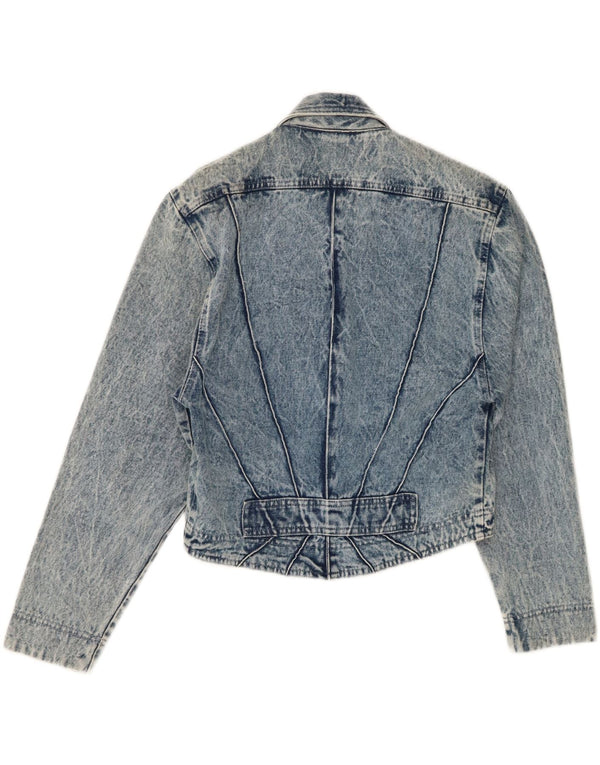 Vintage Womens Crop Denim Jacket UK 10 Small Blue Cotton