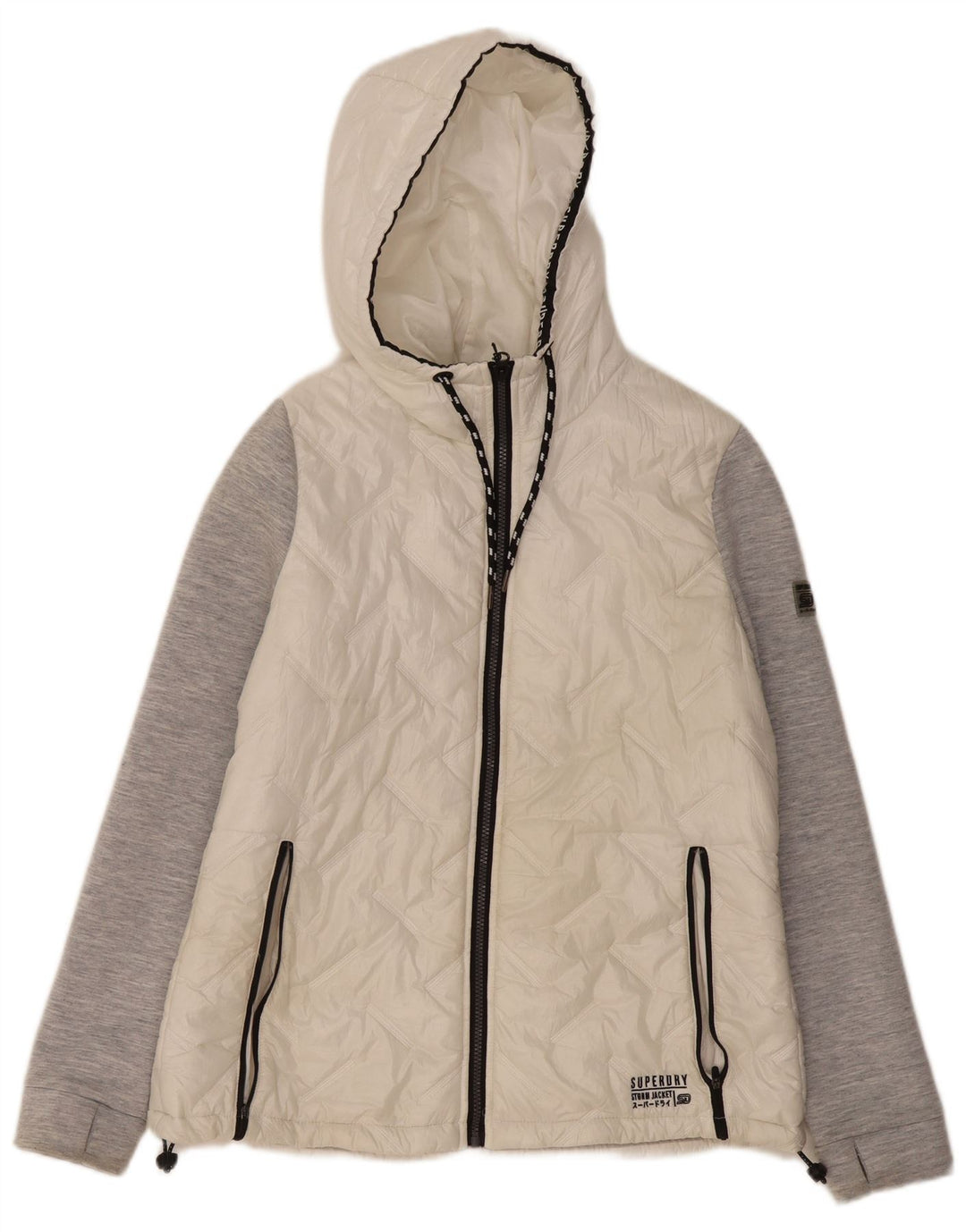 Jaqueta acolchoada com capuz feminina Superdry UK 14 grande bloco colorido branco