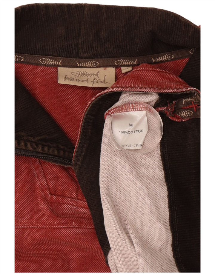 Moletom masculino Weird Fish com zíper e gola alta de algodão vermelho médio