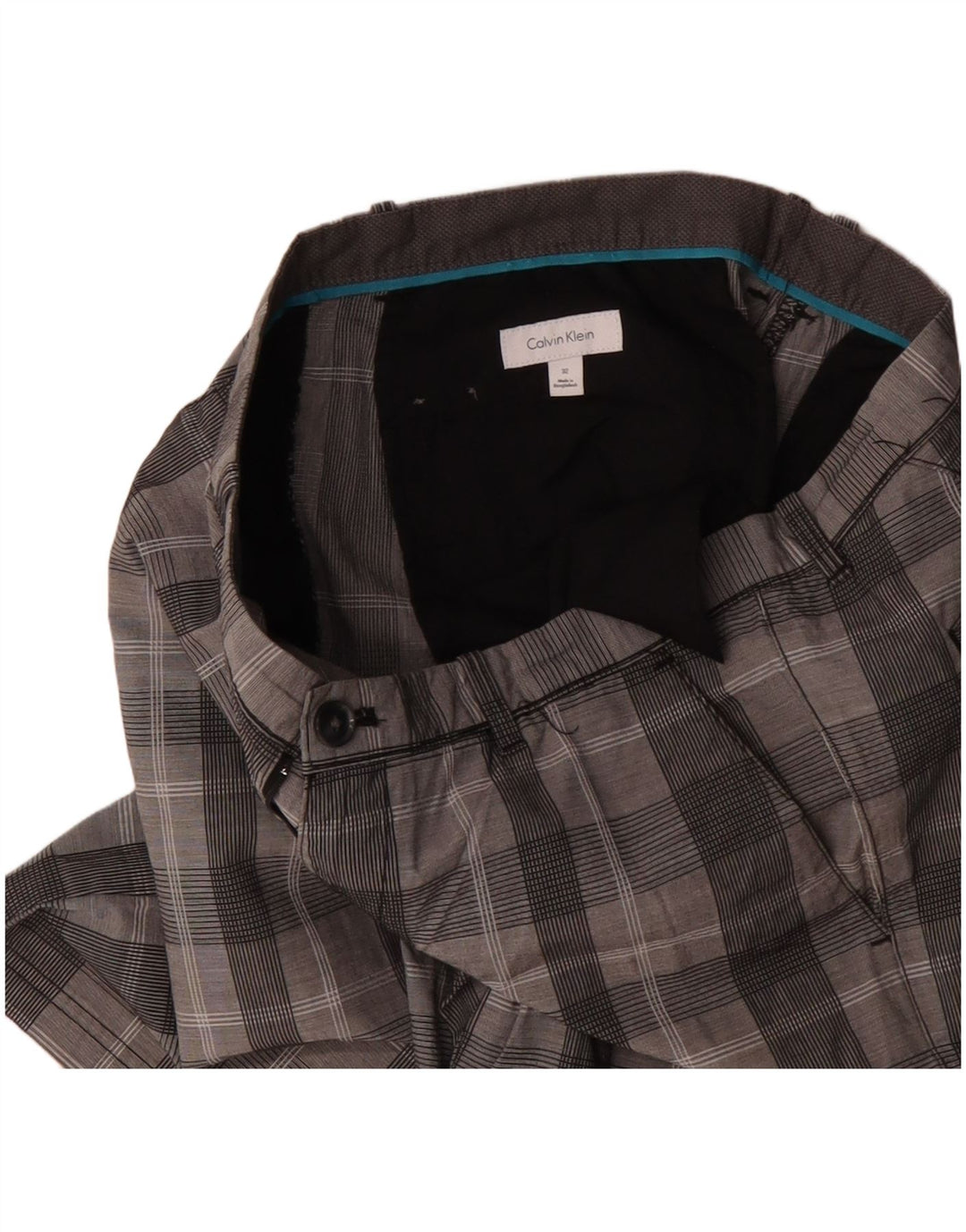 Shorts Chino masculino Calvin Klein W32 algodão xadrez cinza médio