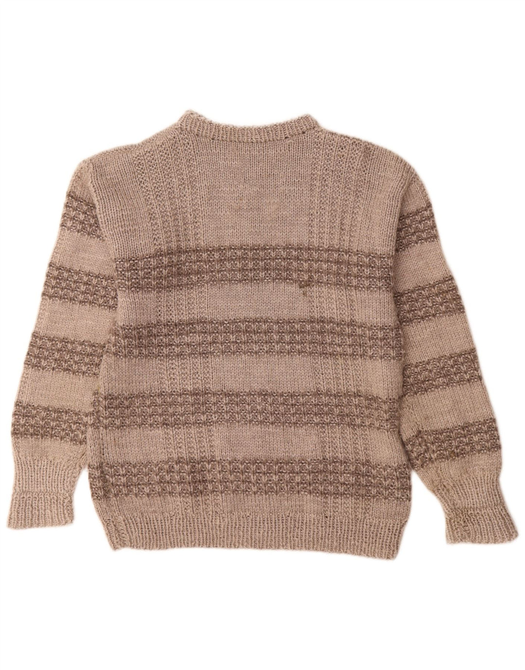 Suéter masculino vintage com gola redonda listrado cinza médio