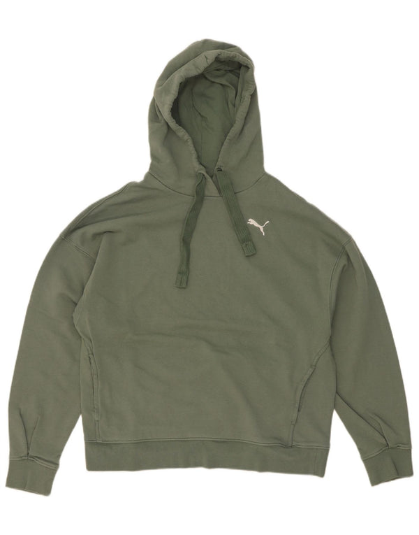 Puma feminino moletom com capuz UK 14 algodão verde médio