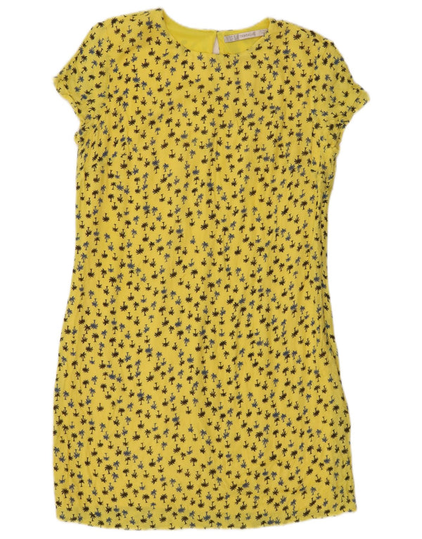Vestido feminino Zara Trafaluc com bainha UK 12 médio amarelo floral